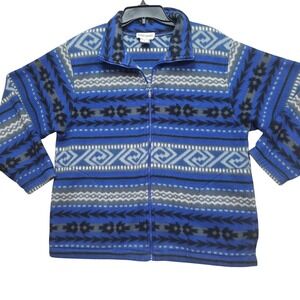 Alfred Dunner Women Fleece FLAW  M Blue Gray‎ Black Aztec Geometric Full Zip